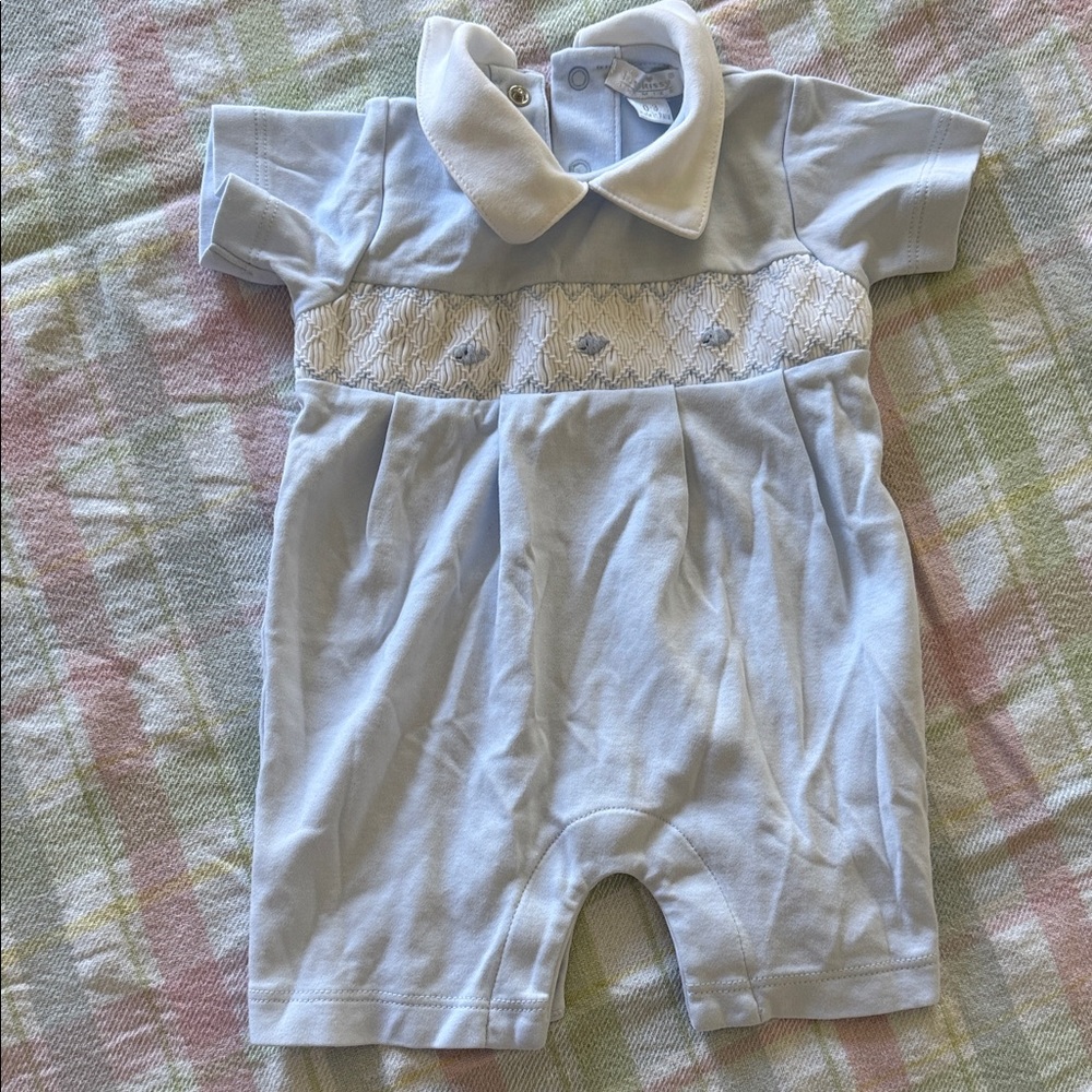 Kissy Kissy Light Blue Romper with White Collar